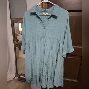 entro Soft Washed Teal Button-Front Tunic